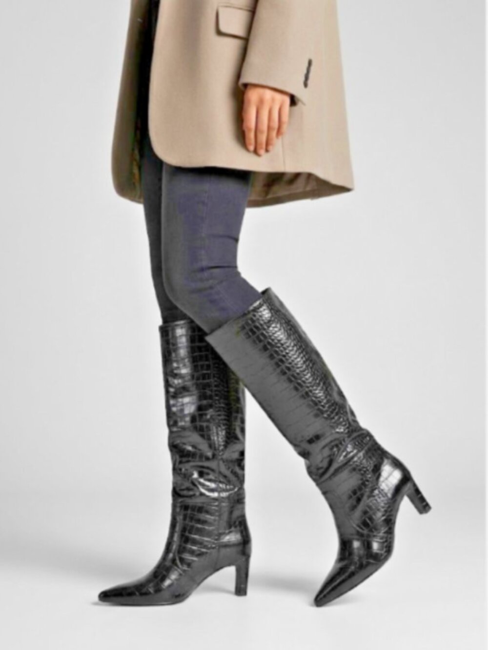 Dolce Vita Black Croc-Embossed Size 10 Leather Knee-High Boots  NWOB Italy